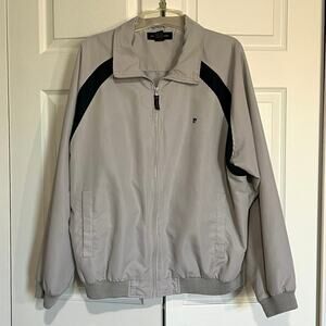 Designer Windbreaker, Men’s Large. Pierre Cardin. Light grey, blue accents.